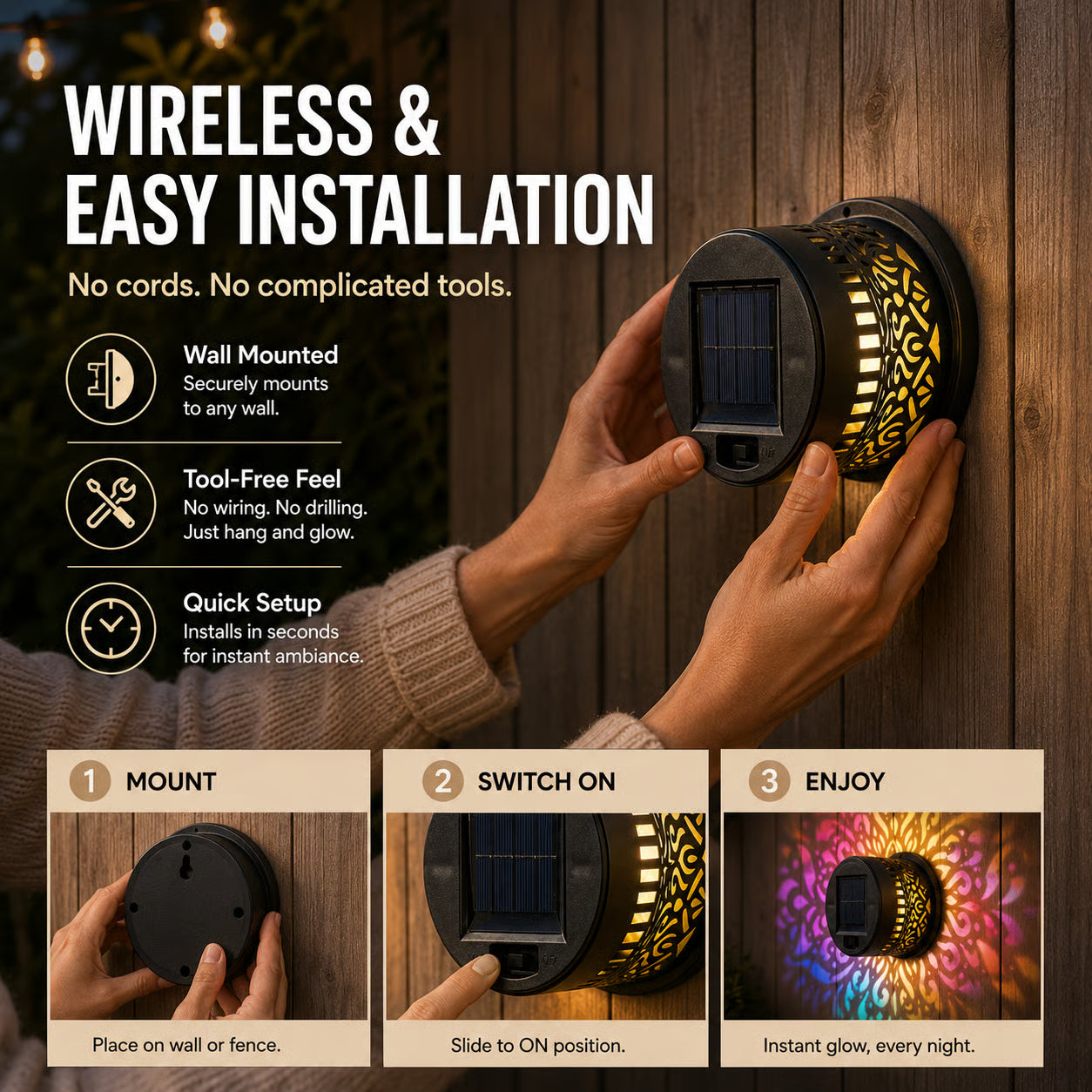 🔥Last Day 50% OFF 丨 REBYIPO® 2-in-1 Solar Mandala Projection Light-Colorful Projection · Outdoor Mosquito-Repelling Aid