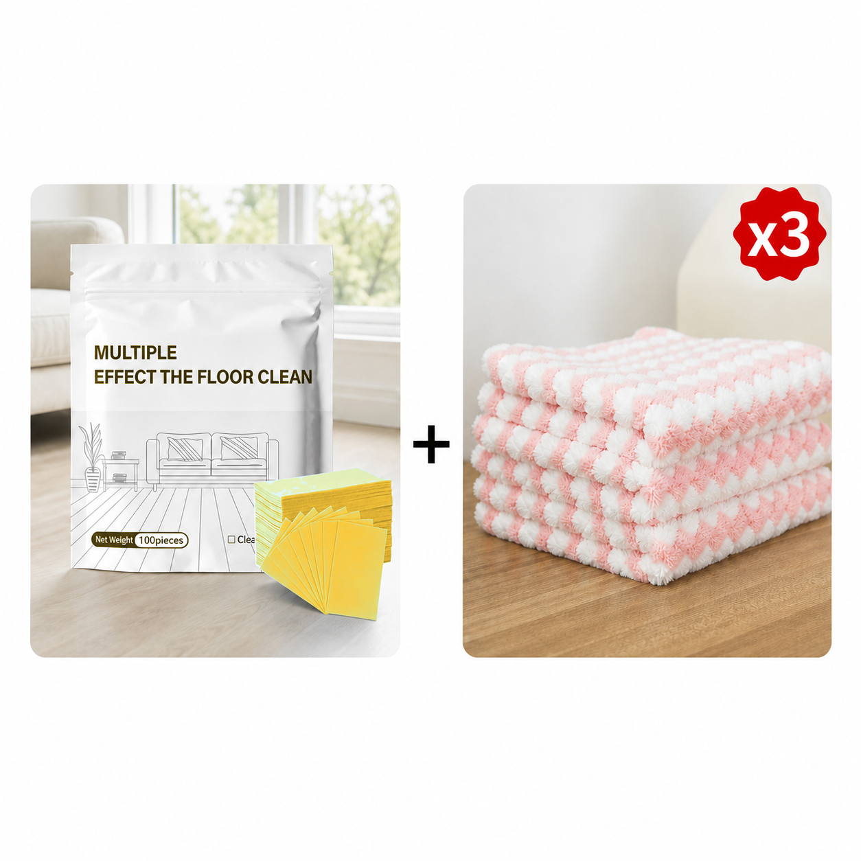 Yellow-Osmanthus floor cleaning sheets with three microfiber cleaning towels